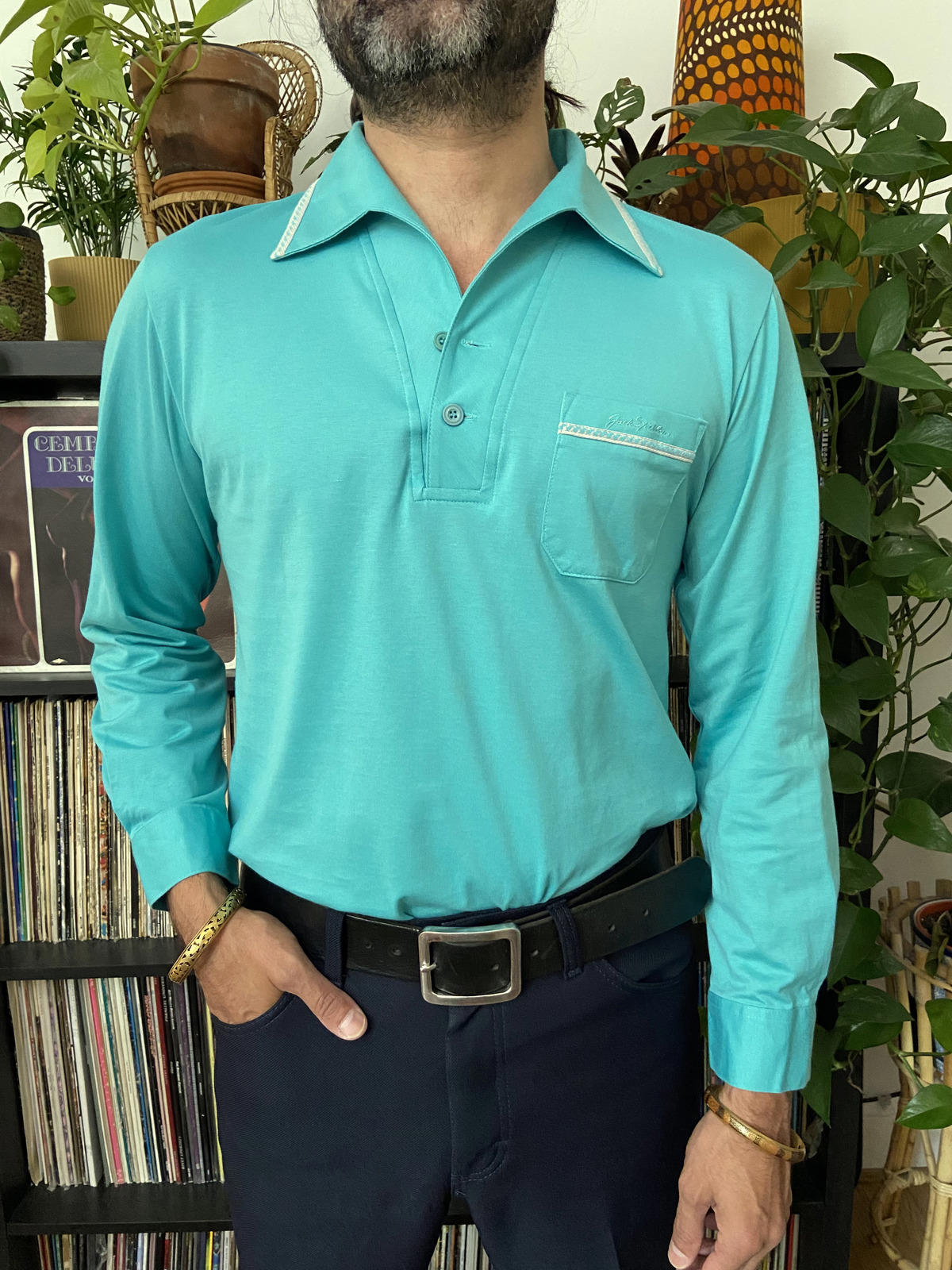 Vintage 1970s Turquoise Japanese Jack Nicklaus Golf Jersey Top