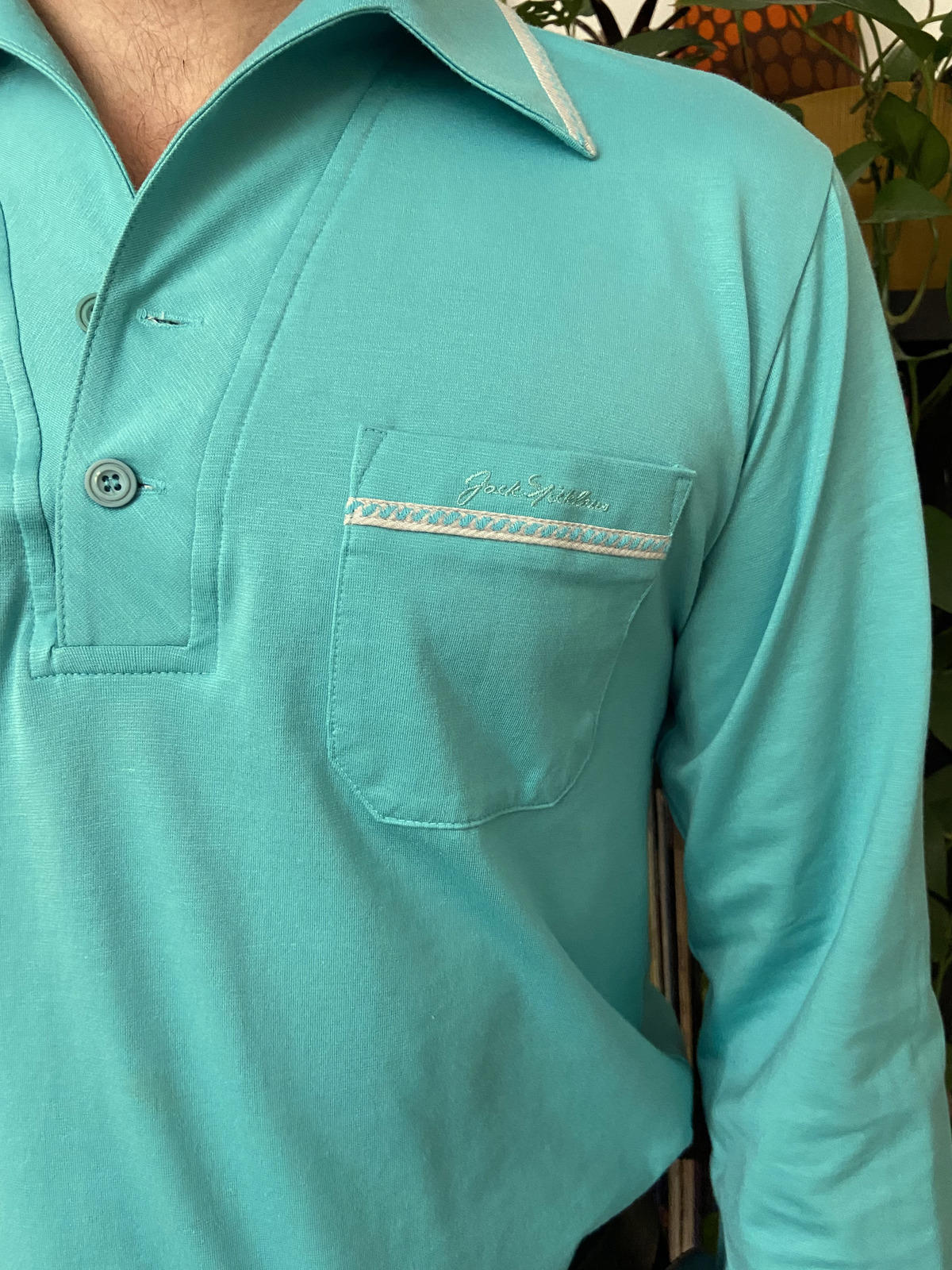 Vintage 1970s Turquoise Japanese Jack Nicklaus Golf Jersey Top