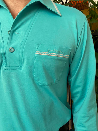 Vintage 1970s Turquoise Japanese Jack Nicklaus Golf Jersey Top