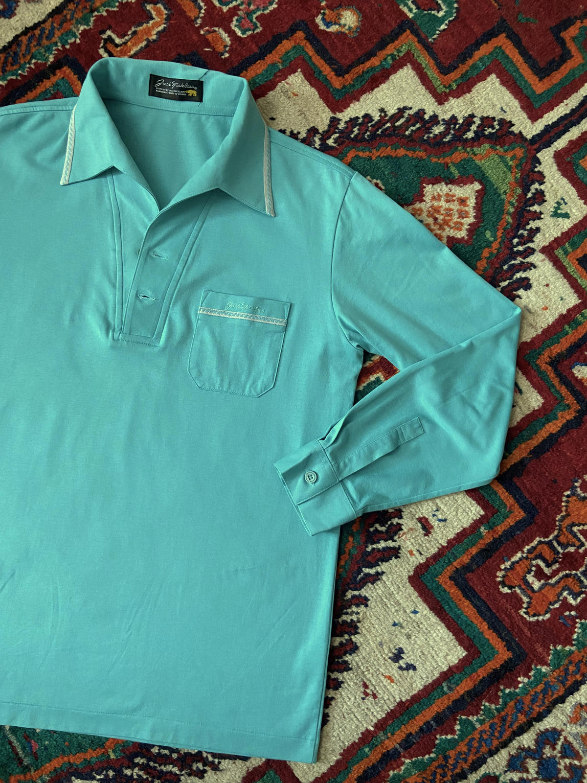 Vintage 1970s Turquoise Japanese Jack Nicklaus Golf Jersey Top