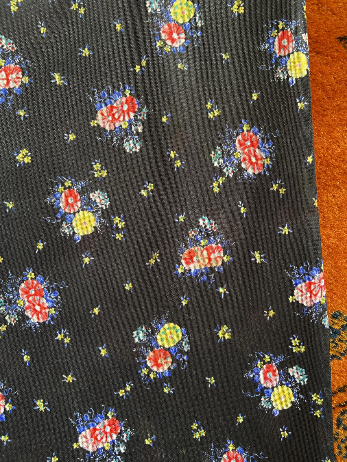 Vintage 1970s Black Floral Dress