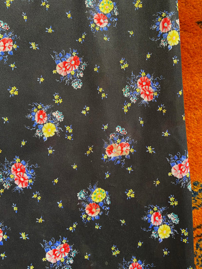 Vintage 1970s Black Floral Dress