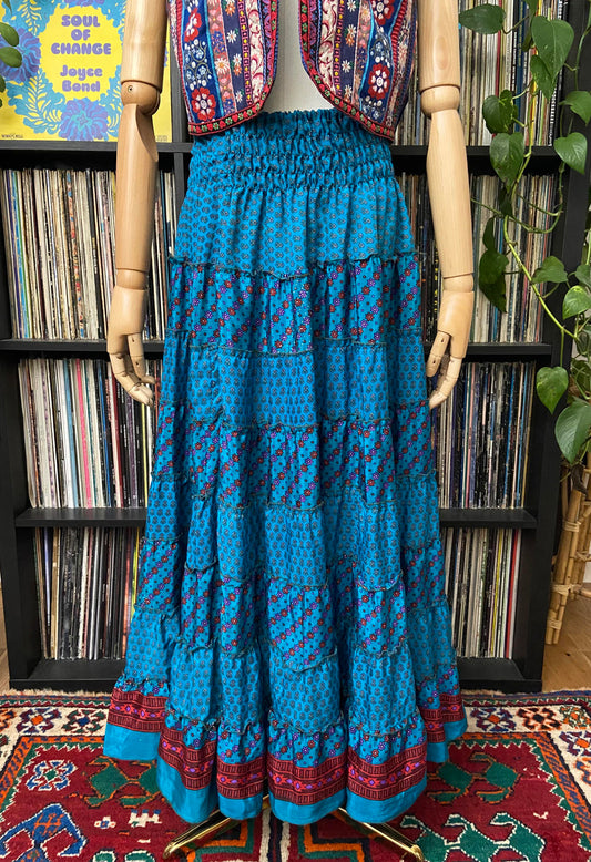 Vintage Blue Tiered Gypsy Skirt