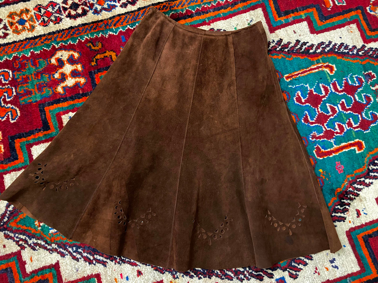 Vintage 1970s Brown Cut Out Suede Skirt Suit