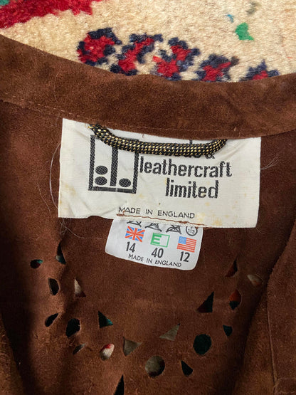 Vintage 1970s Brown Cut Out Suede Skirt Suit
