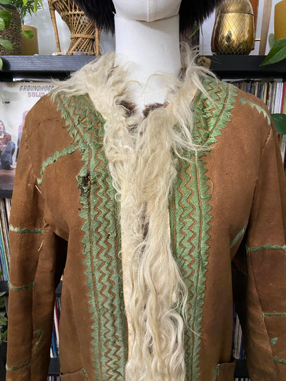 Vintage 1970s Brown Green Afghan Coat