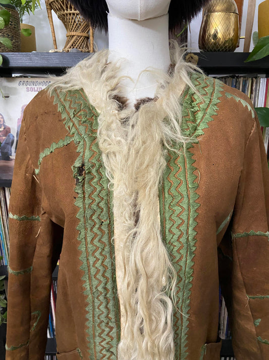 Vintage 1970s Brown Green Afghan Coat