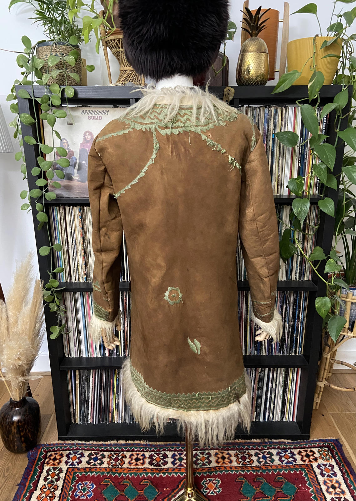 Vintage 1970s Brown Green Afghan Coat