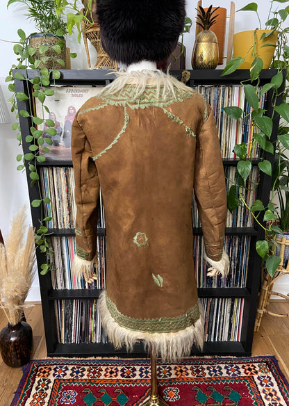 Vintage 1970s Brown Green Afghan Coat