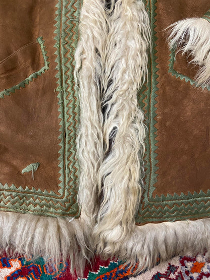 Vintage 1970s Brown Green Afghan Coat