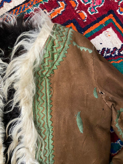 Vintage 1970s Brown Green Afghan Coat