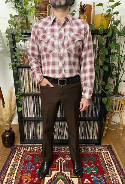 Vintage 1970s H Bar C Dusty Pink Plaid Western Shirt