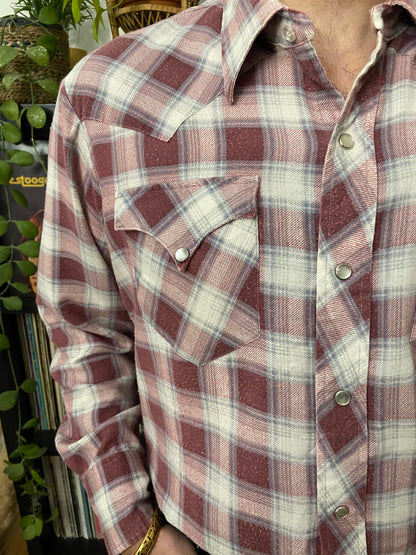 Vintage 1970s H Bar C Dusty Pink Plaid Western Shirt