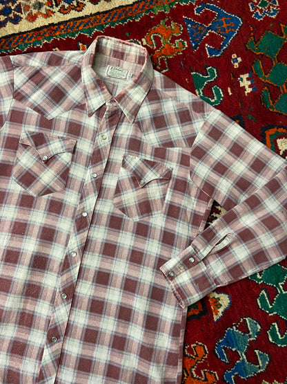 Vintage 1970s H Bar C Dusty Pink Plaid Western Shirt