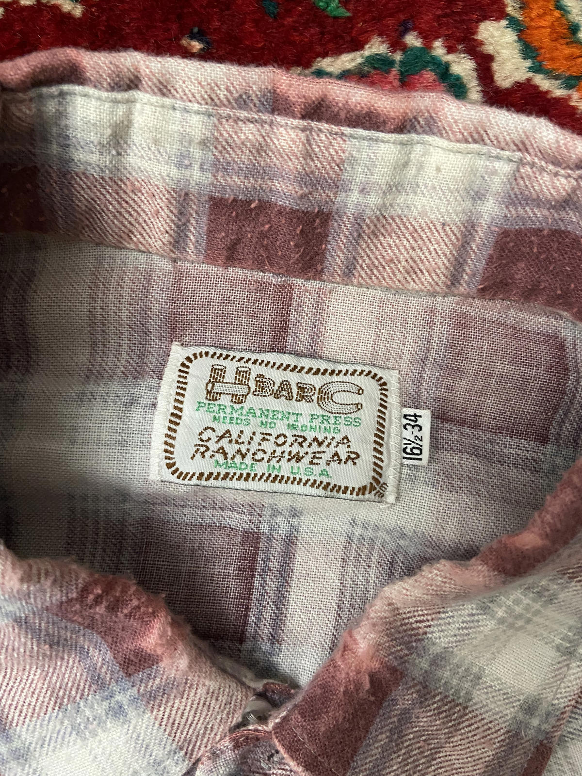 Vintage 1970s H Bar C Dusty Pink Plaid Western Shirt