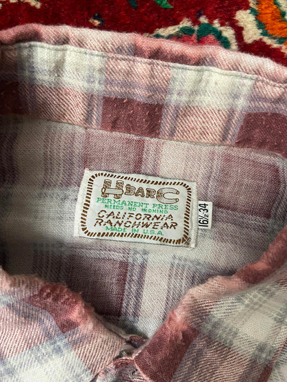 Vintage 1970s H Bar C Dusty Pink Plaid Western Shirt