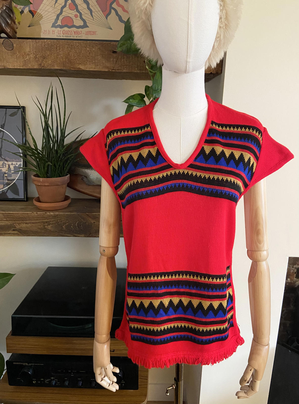 Vintage 1970s Red Southwestern Knit Top