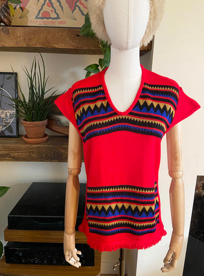 Vintage 1970s Red Southwestern Knit Top