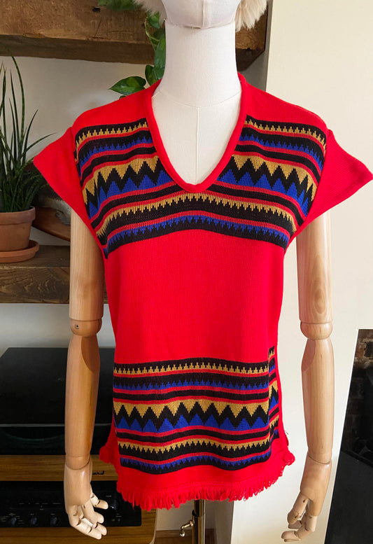 Vintage 1970s Red Southwestern Knit Top