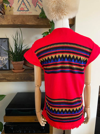 Vintage 1970s Red Southwestern Knit Top