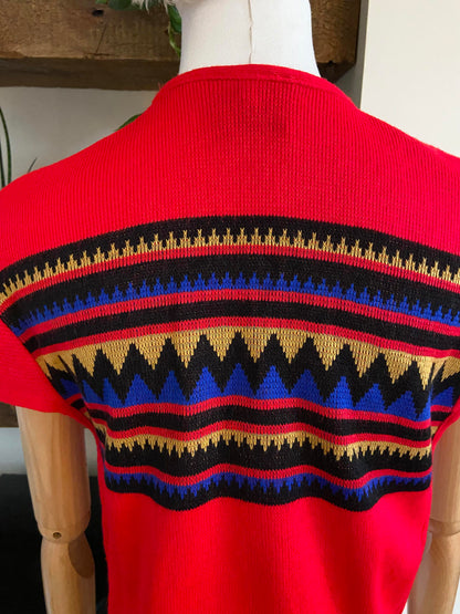 Vintage 1970s Red Southwestern Knit Top