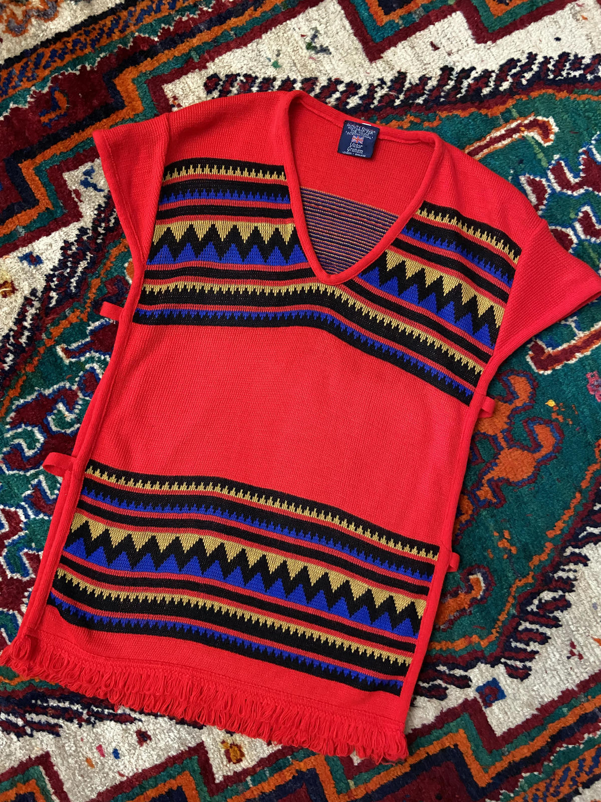 Vintage 1970s Red Southwestern Knit Top