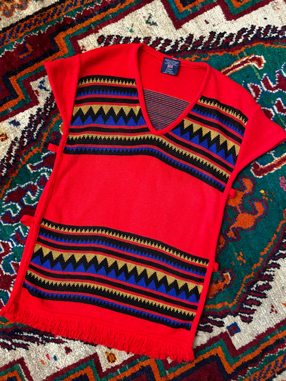 Vintage 1970s Red Southwestern Knit Top