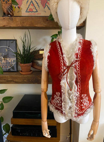 Vintage Red Suede Afghan Vest