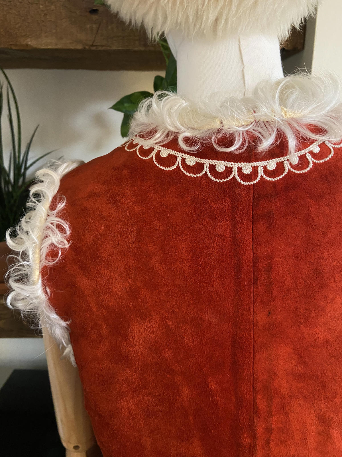 Vintage Red Suede Embroidered Afghan Vest