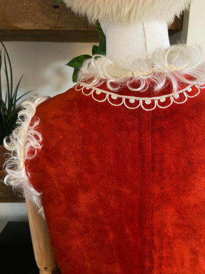 Vintage Red Suede Embroidered Afghan Vest