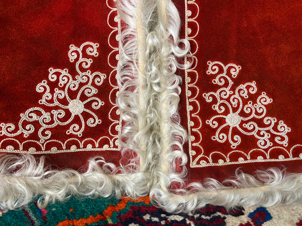Vintage Red Suede Embroidered Afghan Vest
