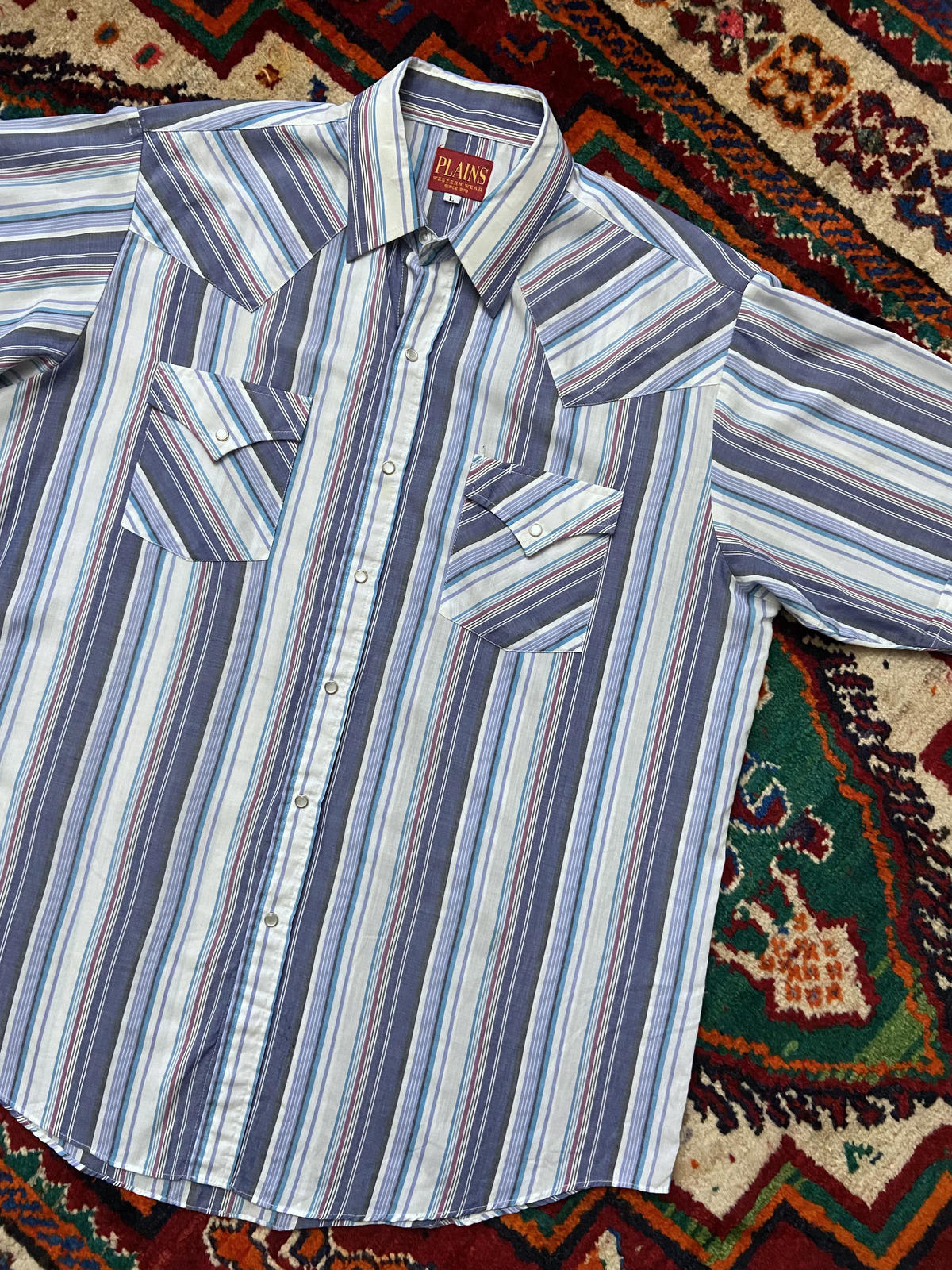 Vintage Ely Plains Short Sleeved Blue & White Western Shirt