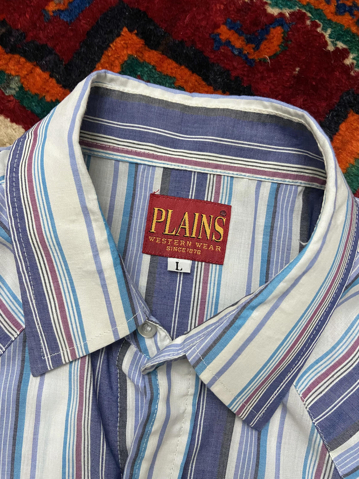 Vintage Ely Plains Short Sleeved Blue & White Western Shirt
