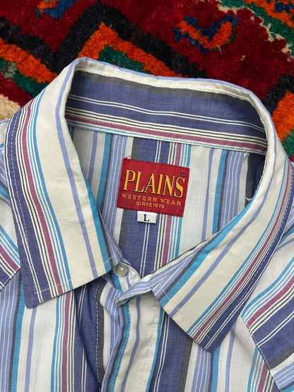 Vintage Ely Plains Short Sleeved Blue & White Western Shirt
