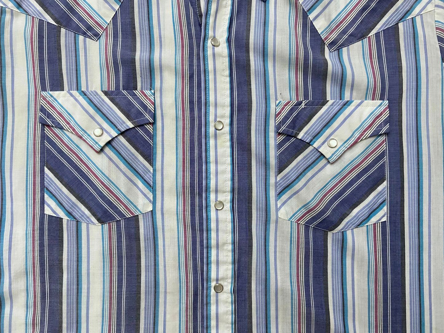Vintage Ely Plains Short Sleeved Blue & White Western Shirt