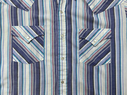 Vintage Ely Plains Short Sleeved Blue & White Western Shirt