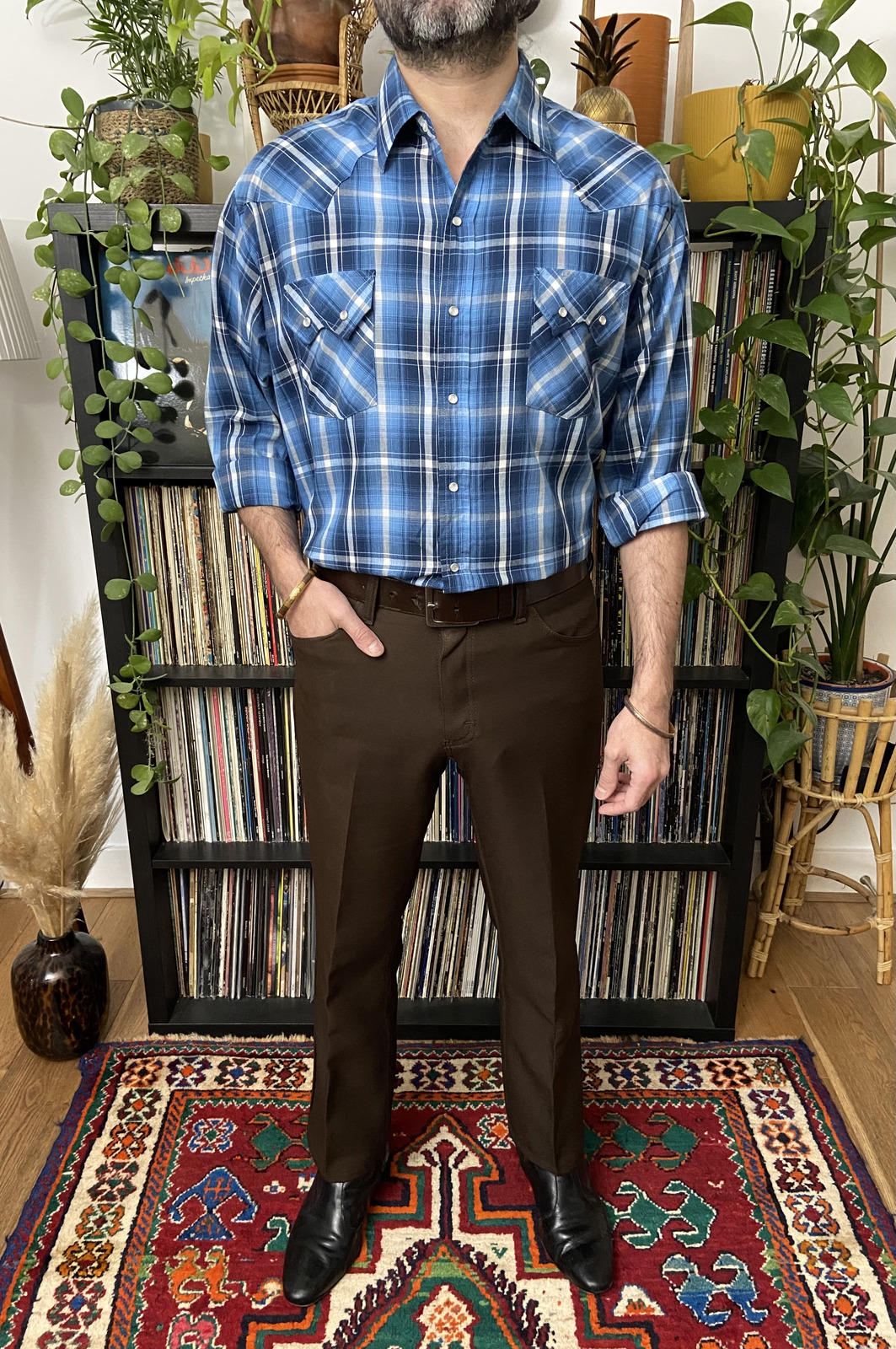 Vintage XL Ely Plains Blue Western Shirt