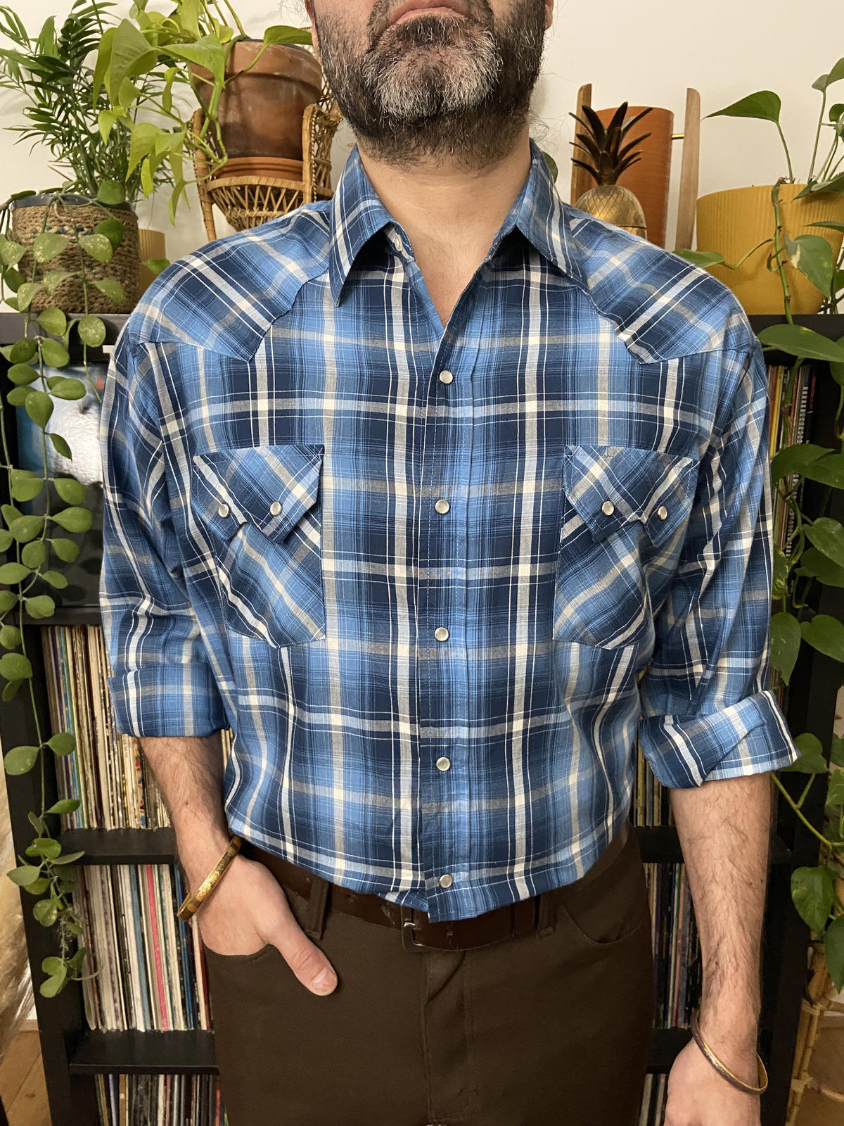 Vintage XL Ely Plains Blue Western Shirt
