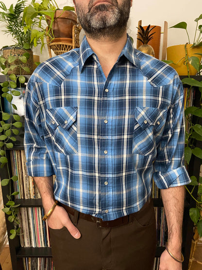 Vintage XL Ely Plains Blue Western Shirt
