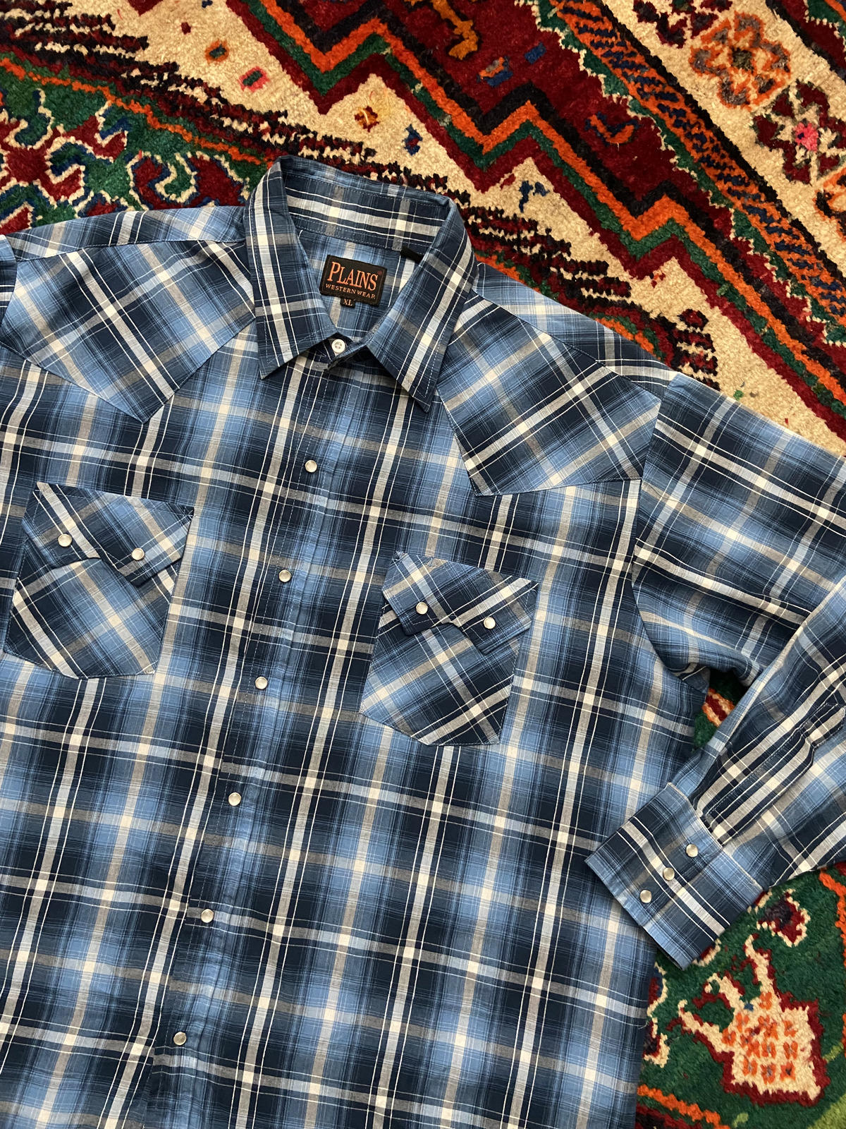 Vintage XL Ely Plains Blue Western Shirt