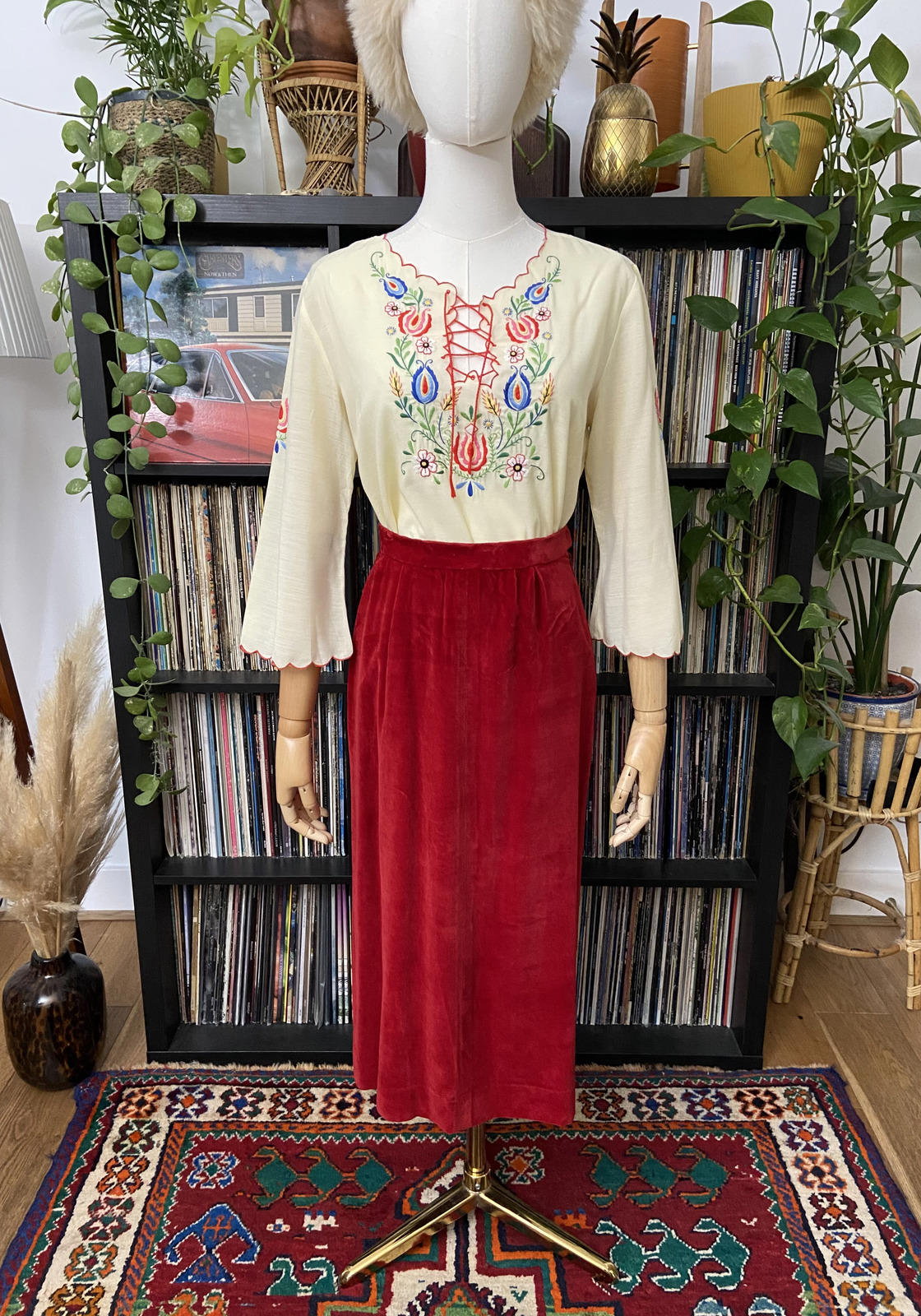 Vintage 1970s Red Velvet Skirt