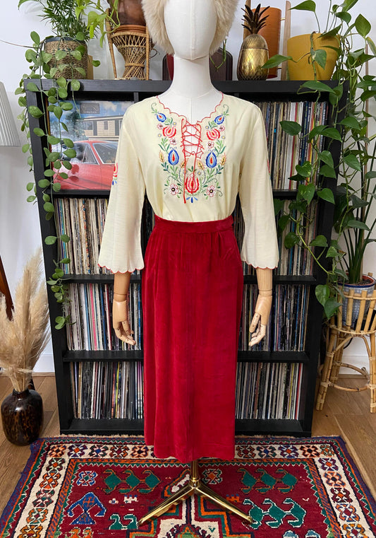 Vintage 1970s Red Velvet Skirt