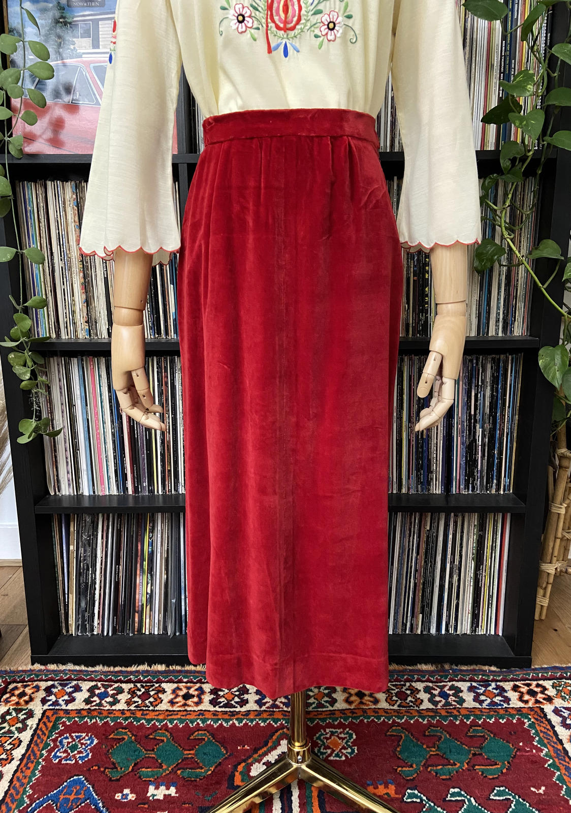 Vintage 1970s Red Velvet Skirt