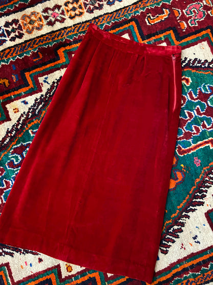Vintage 1970s Red Velvet Skirt