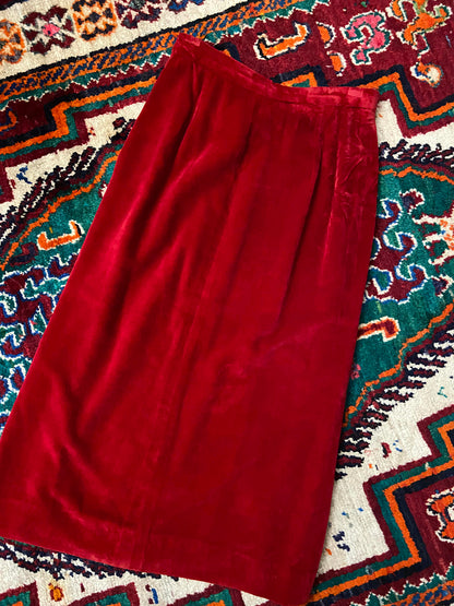 Vintage 1970s Red Velvet Skirt