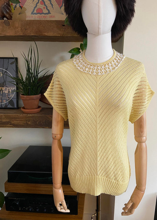 Vintage 1980s Lemon Crochet Collar Top
