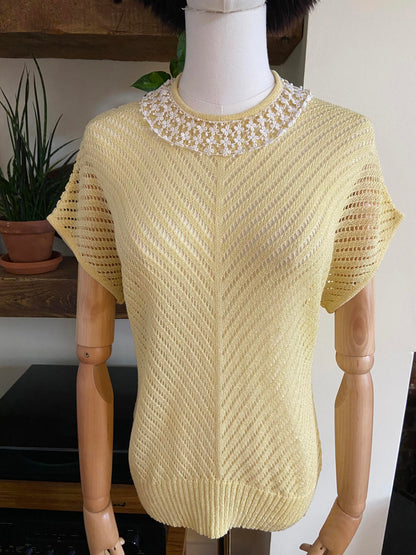 Vintage 1980s Lemon Crochet Collar Top