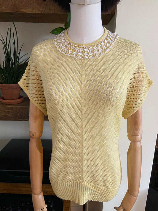 Vintage 1980s Lemon Crochet Collar Top