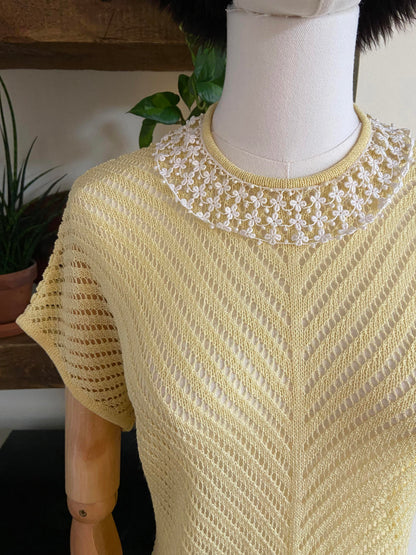 Vintage 1980s Lemon Crochet Collar Top