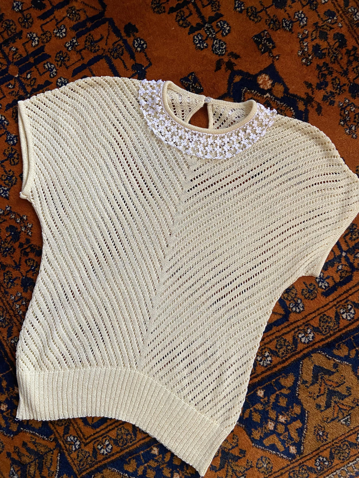 Vintage 1980s Lemon Crochet Collar Top